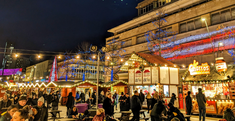 A photograph of Plymouth's city centre Christmas market